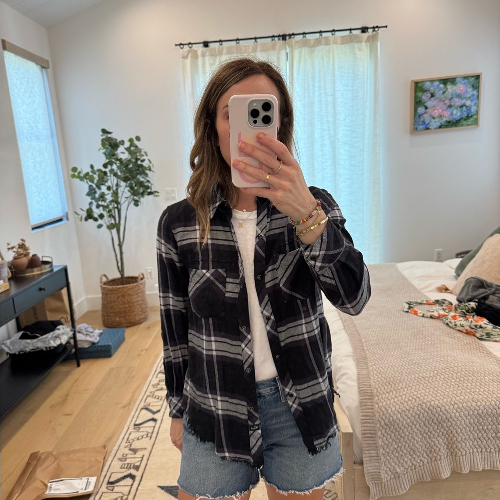 Rails Charcoal/Black and White Plaid Shirt